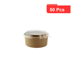 50 Pcs - Saladier Rond Carton Kraft avec Couvercle PET - 500 ml, Diam: 11.1 cm, Hauteur: 6.3 cm