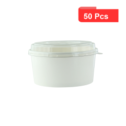 50 Pcs - Saladier Rond en Carton Kraft avec Couvercle PET - 750 ml, Diam: 14,5 cm, Hauteur: 6,9 cm