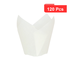 120 Pcs - Caissette de cuisson forme tulipe en papier blanc siliconé Diam: 3 cm 11 x 11 x 6 cm