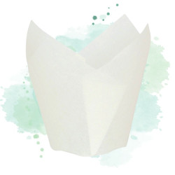 120 Pcs - Caissette de cuisson forme tulipe en papier blanc siliconé Diam: 3 cm 11 x 11 x 6 cm