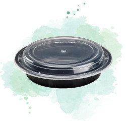 50 Pcs - Bol plastique PP rond noir - 720 ml, Diam: 18,5 cm, Hauteur: 5,3 cm