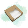 50 Pcs - Boîte pâtissière carton brun - Couvercle attaché, Fenêtre PLA, 10 x 10 x 4 cm