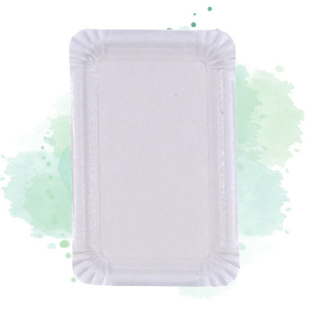 100 Pcs - Assiette rectangulaire en carton recyclé blanc - 13 x 20 cm