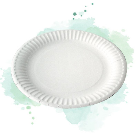100 Pcs - Assiette ronde en carton blanc - Diam: 23 cm