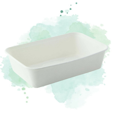 25 Pcs - Barquette blanche en pulpe 500 ml 17,2 x 11,6 x 4 cm