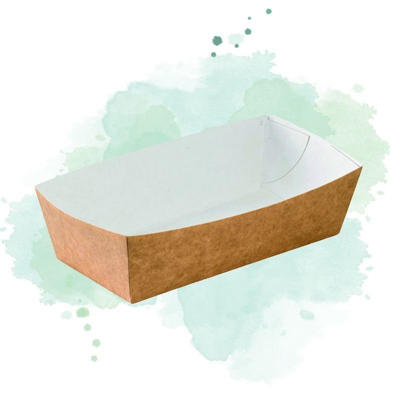100 Pcs - Barquette en carton kraft - 460 ml, 14 x 6,5 cm, Hauteur: 4,2 cm