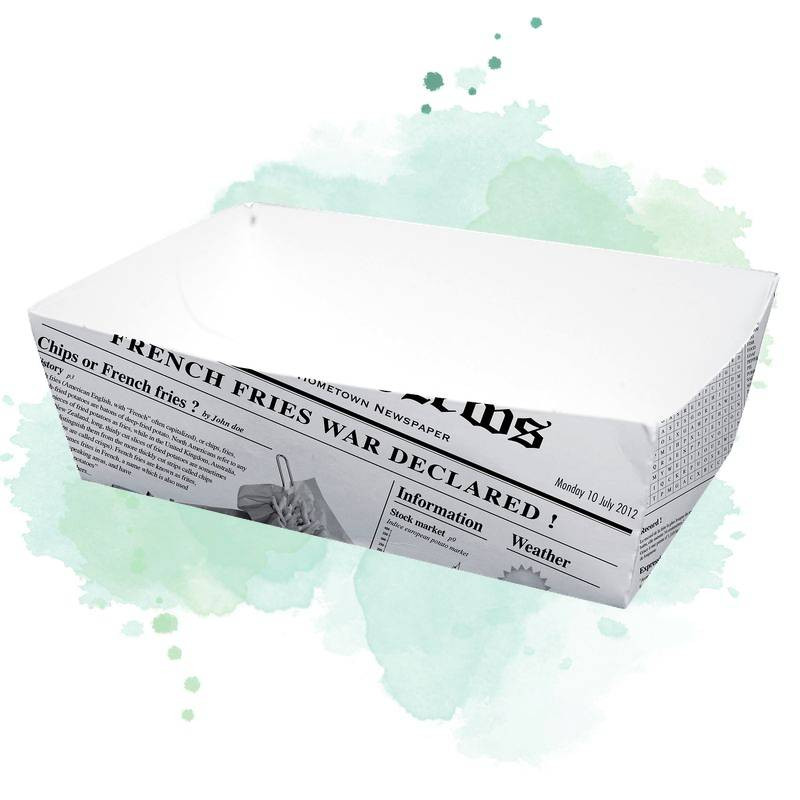 100 Pcs - Barquette en carton décor journal 850 ml 15 x 9 x 5 cm 100 Pcs - Barquette en carton décor journal 850 ml 15 x 9 x 5 cm