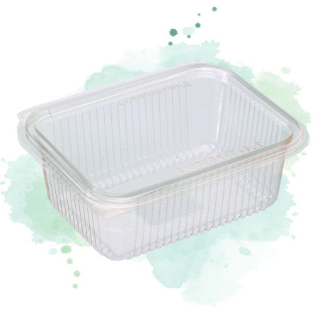 50 Pcs - Barquette rectangulaire PLA transparente - 1000 ml, 18,8 x 14,3 cm, Hauteur: 6,7 cm