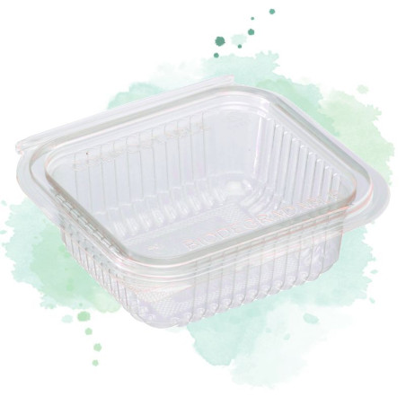 50 Pcs - Barquette rectangulaire PLA transparente - 250 ml, 12,6 x 11,7 cm, Hauteur: 4,3 cm