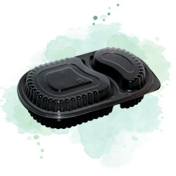 100 Pcs - Boîte repas noire 2 compartiments