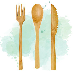 50 Pcs - Kit couverts en bambou 3/1 - Couteau, fourchette, cuillère, 16 cm