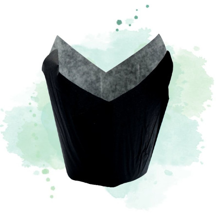 120 Pcs - Caissette de cuisson tulipe papier noir - Diam: 4,5 cm, Hauteur: 8 cm