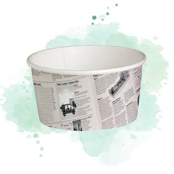 50 Pcs - Pot "Deli" rond en carton décor journal 600 ml Diam: 11,4 cm 11,4 x 9,2 x 8,7 cm