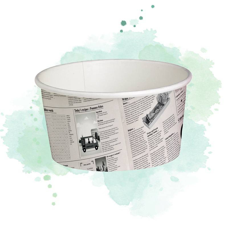 50 Pcs - Pot "Deli" rond en carton décor journal 600 ml Diam: 11,4 cm 11,4 x 9,2 x 8,7 cm 50 Pcs - Pot "Deli" rond en carton décor journal 600 ml Diam: 11,4 cm 11,4 x 9,2 x 8,7 cm