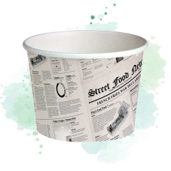 50 Pcs - Pot "Deli" rond en carton décor journal 650 ml Diam: 11,4 cm 11,4 x 9,1 x 9,9 cm