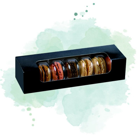 50 Pcs - Boîte carton rectangulaire noir pour 7 macarons - 21,5 x 6,8 x 4,8 cm