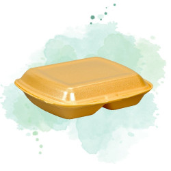 125 Pcs - Coquille plastique PSE jaune - 2 compartiments, 20,8 x 24,5 x 6,8 cm