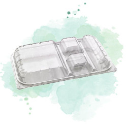 25 Pcs - Boîte repas plastique PET transparent - 4 compartiments, pratique et durable