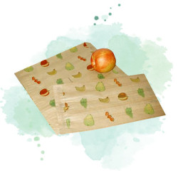 1000 Pcs - Sac papier brun décor fruits - 200x70 mm, Hauteur: 300 mm