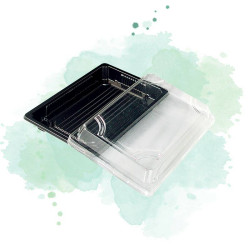 200 Pcs - Barquette sushi plastique noire - 300 ml, 188x135 mm, Hauteur: 37 mm