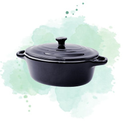 6 Pcs - Mini cocotte ovale en porcelaine noire - 320 ml, 20 cm x 12 cm x 9 cm