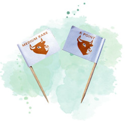 1 Pcs - Pique en bois avec extrémité drapeau à point H65mm