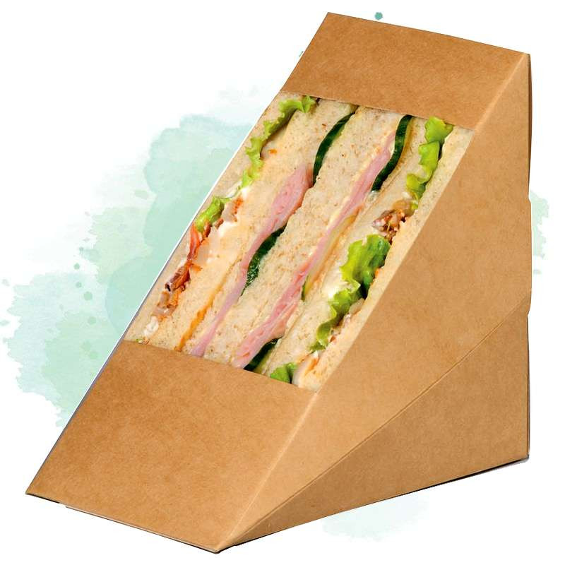 50 Pcs - Triangle sandwich kraft triple - 8,2 x 12,3 x 12,3 cm, avec fenêtre 50 Pcs - Triangle sandwich kraft triple - 8,2 x 12,3 x 12,3 cm, avec fenêtre