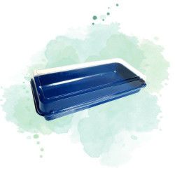 160 Pcs - Boite repas plastique bleue avec couvercle - 270 x 135 mm, Hauteur: 54 mm