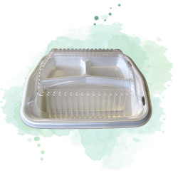 250 Pcs - Plateau plastique blanc 3 compartiments - 220x250mm, Hauteur: 30mm