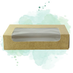 50 Pcs - Boîte carton kraft laminé avec fenêtre - 19 x 11,3 cm, Hauteur: 4,4 cm