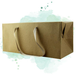 25 Pcs - Sac boîte carton kraft - 30 x 20 cm, Hauteur: 17 cm, Poignées tissu