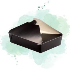50 Pcs - Boite repas carton noir - 1500 ml, 21,5 cm x 16 cm x 6,5 cm
