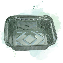 100 Pcs - Barquette aluminium rectangulaire - 450 ml, 14,5 x 12,2 cm, Hauteur: 4 cm
