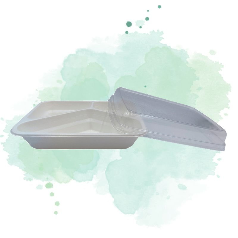 50 Pcs - Barquette scellable blanche en pulpe - 3 compartiments, 227x178 mm, H: 45 mm 50 Pcs - Barquette scellable blanche en pulpe - 3 compartiments, 227x178 mm, H: 45 mm