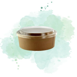 50 Pcs - Saladier rond en carton kraft avec couvercle PET - 1050 ml, Ø: 18.7 cm, Hauteur: 5.4 cm