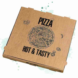 100 Pcs - Boîte à pizza carton "Hot and Tasty" - 400x400 mm, Hauteur: 40 mm