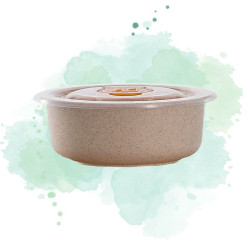 30 Pcs - Bol réutilisable composite beige - 500 ml, Ø130 mm, H65 mm, avec couvercle PP