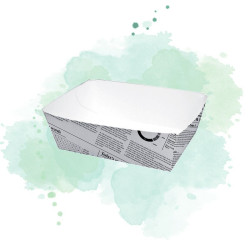 250 Pcs - Barquette en carton blanc "Journal" - 300 ml, 90 x 60 mm, Hauteur: 40 mm