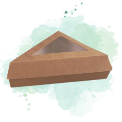 50 Pcs - Boîte pâtissière triangulaire - Carton brun, 15,5 x 13 x 4,5 cm, avec fenêtre