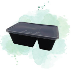 50 Pcs - Boîte rectangulaire noire PP - 750 ml, 2 compartiments, 17,5 x 12 cm