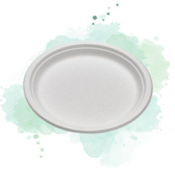 50 Pcs - Assiette en pulpe ronde blanche - Diam: 26,1 cm, Hauteur: 2,1 cm