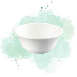 50 Pcs - Bol rond en pulpe blanc - 350 ml, Diam: 13,5 cm, Hauteur: 4,8 cm