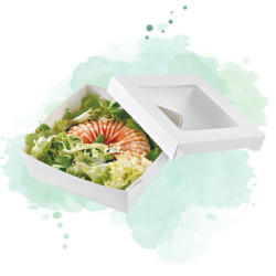 25 Pcs - Boîte carrée "Kray" en carton blanc - 500 ml, 13,5 cm x 5 cm, couvercle à fenêtre