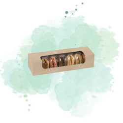 50 Pcs - Boîte carton brun 7 macarons - 21,5 cm, 6,8 cm, Hauteur: 4,8 cm