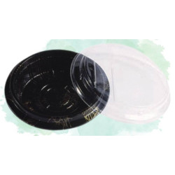 600 Pcs - Plat plastique PP rond noir avec décor doré