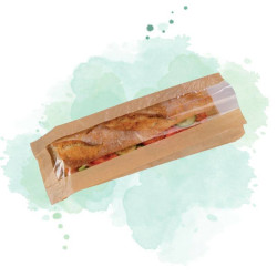 1000 Pcs - Sac sandwich papier brun avec fenêtre - 12 x 4 cm, Hauteur: 34 cm