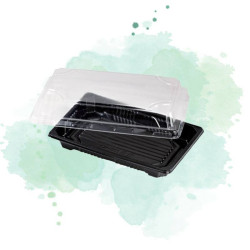 50 Pcs - Barquette sushi noire avec couvercle PET - 17 x 12 cm, Hauteur: 4 cm