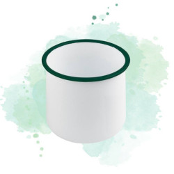 12 Pcs - Pot en acier émaillé blanc et vert - 730 ml, Ø100 mm, Hauteur: 100 mm
