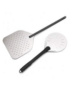 1 Pcs - Kit 2 Pelles à Pizza Perforée en Aluminium - 355 x 406 mm, pour enfourner et retourner