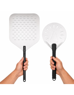 1 Pcs - Kit 2 Pelles à Pizza Perforée en Aluminium - 355 x 406 mm, pour enfourner et retourner 2